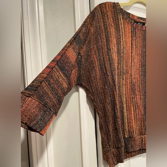 Simply Vera Wang Size XS Rust Ombré Knot Detail 3/4 Sleeve Knit Striped Blouse - Picture 4 of 11